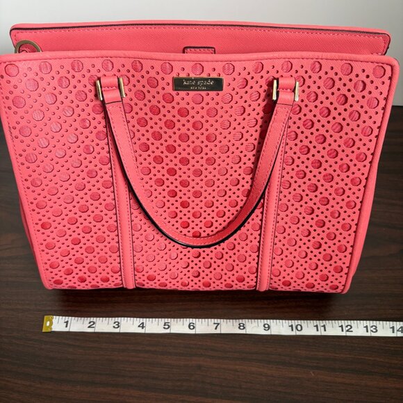 Kate Spade Romy Newbury Lane Caning Bag Crossbody Coral Leather Tote with Wallet - Picture 8 of 12